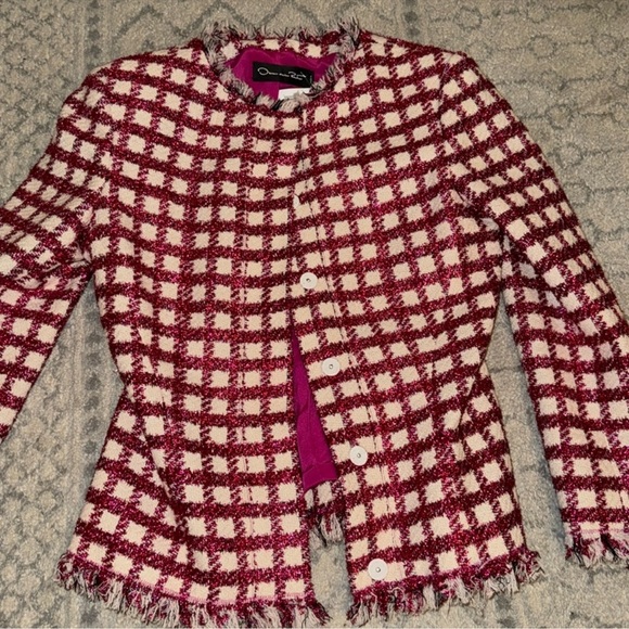 💕HP💕Oscar de la Renta metallic checked wool blend jacket - Picture 5 of 10